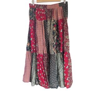 Patchwork Maxi Skirt M Boho Hippie Cottagecore Peasant Tiered Floral